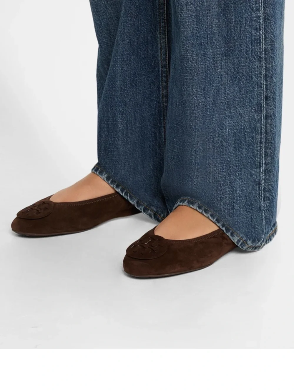 Tory Burch Chestnut Suede Logo Round-Toe ballet Flats